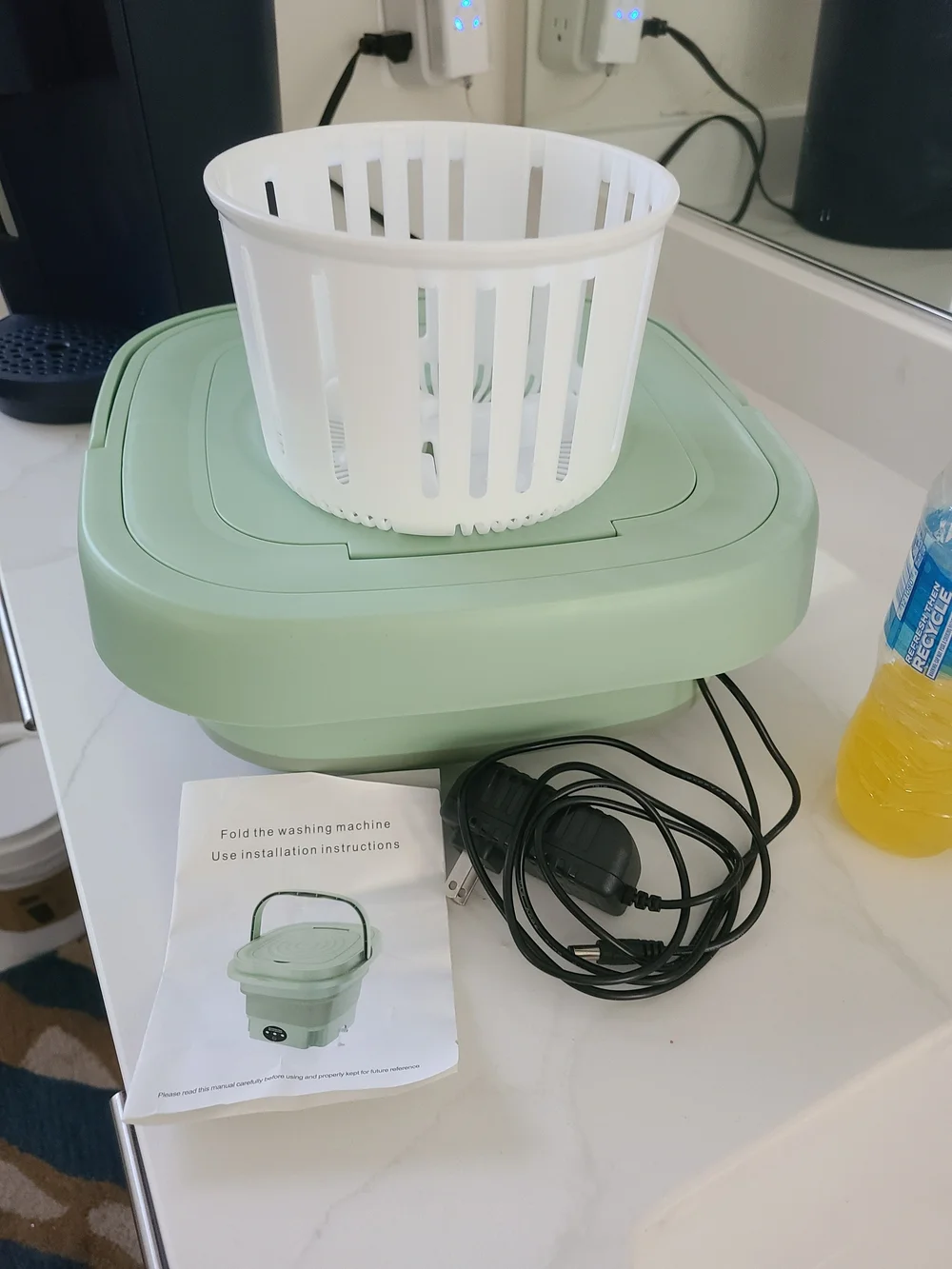 Compact Foldable Washing Machine in Mint Green - Portable Laundry Tub
